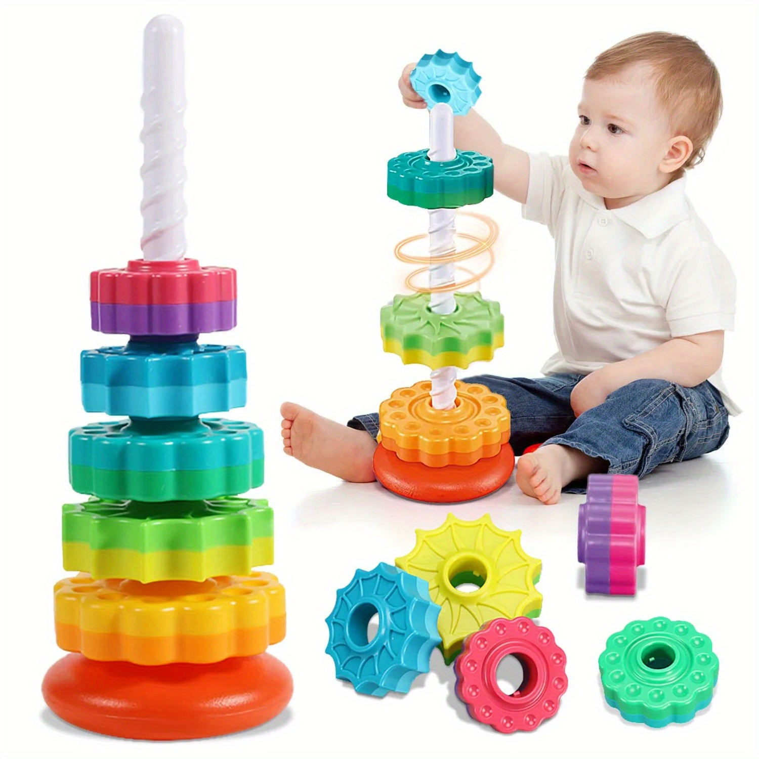 Rotating Rainbow Tower Stack & - Toddler Learning Tower 评论和价格