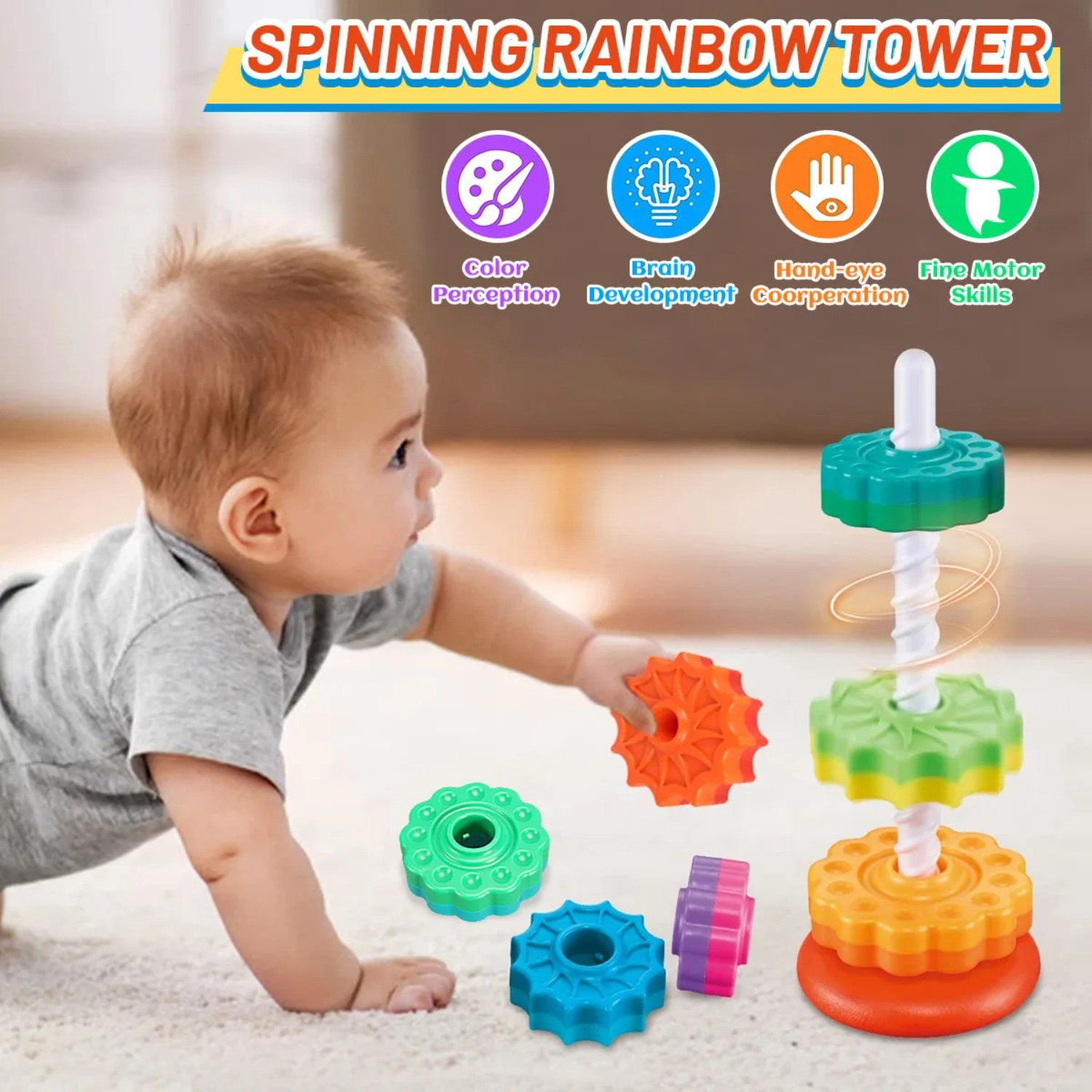 Rotating Rainbow Tower Stack & - Toddler Learning Tower 评论和价格